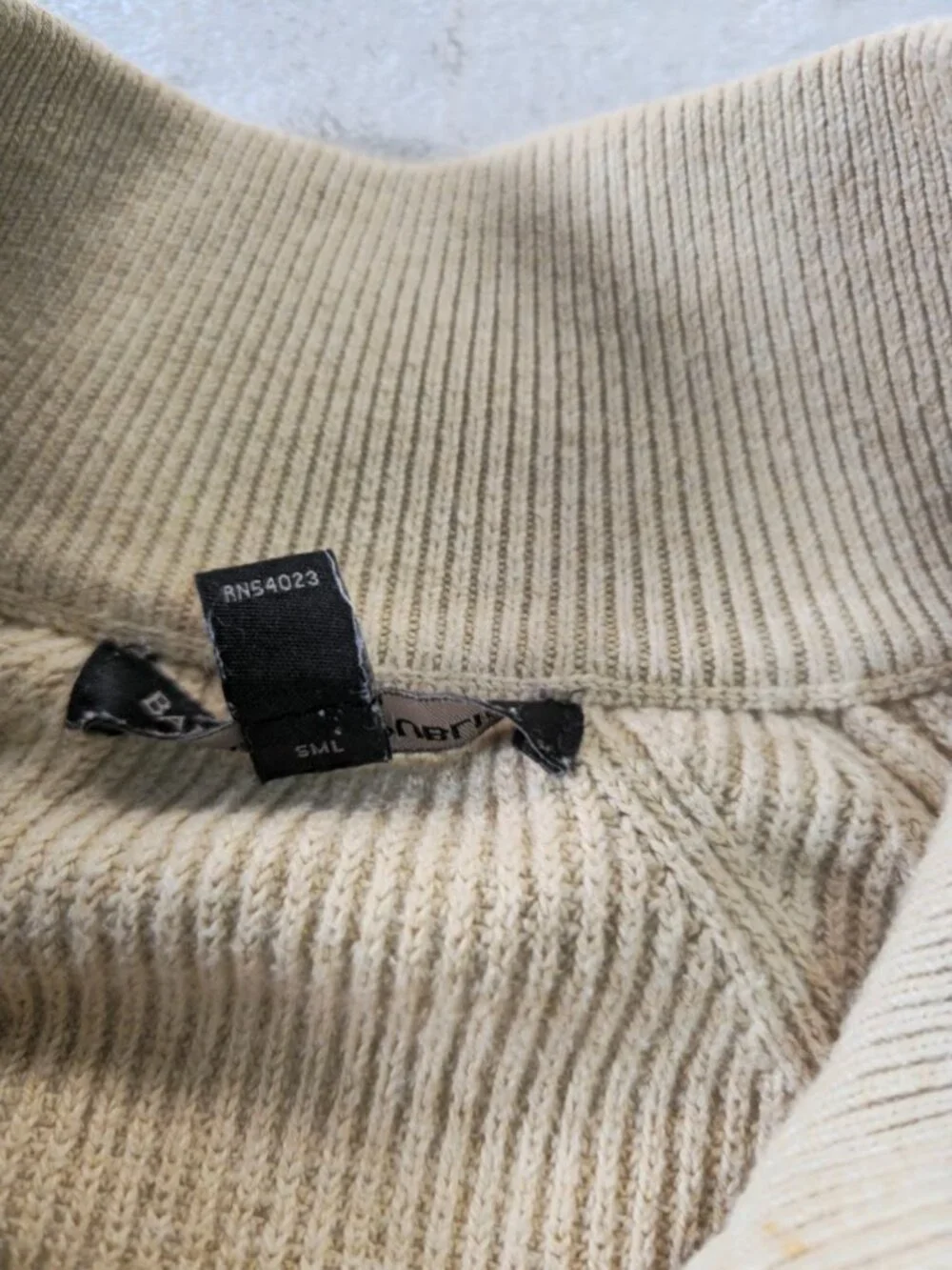 Banana Republic Men's Medium Beige Full Zip Mock Neck Knit Sweater